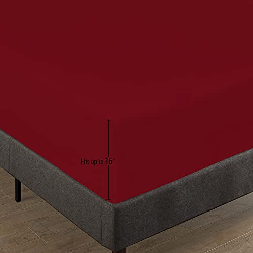 Royale Linens Fitted Sheet Twin Xl - Brushed Hotel Quality 1800 - Soft Wrinkle & Fade Resistant - Bottom Sheet - Deep Pocket Stretches Up To 16" - Fitted Sheet Only - Elastic Sheet (Twin Xl, Burgundy) #TOP1
