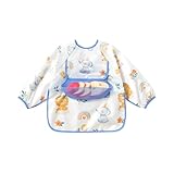 ベビー イーティング ビブ | 防水 袖付き 食事用 よだれかけ 幼児用 - 敏感肌対応 離乳食機能付き スタイ 日常 幼児 食事 ホーム お出かけ リビング 幼稚園 男の子女の子