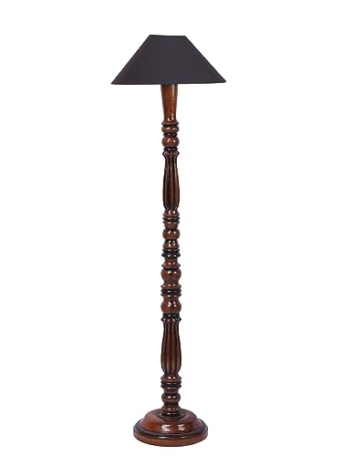 Black Coolie Cotton Floor Lamp with Wooden Base – Height 53 Inches | Modern Standing Lamp for Living Room, Bedroom & Office | Stylish Home Lighting & Decorative