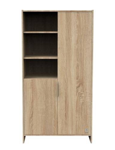 Sauthon Armoire 2 Portes et 3 niches avec poignées dorées décor chêne doré