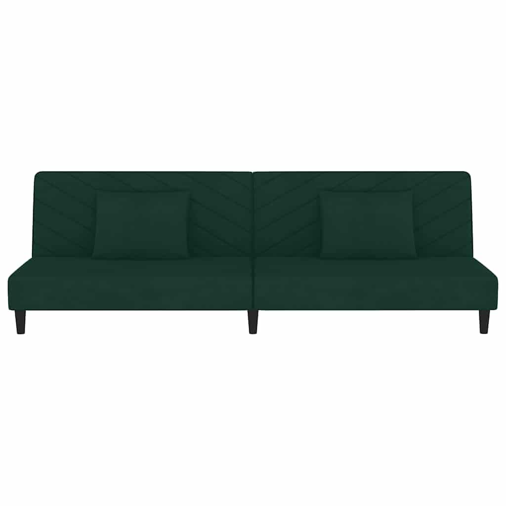 Sofá cama de 2 plazas con 2 cojines de terciopelo verde oscuro, sofá convertible en cama doble con marco de madera, versátil para sala de estar, cine en casa, oficina