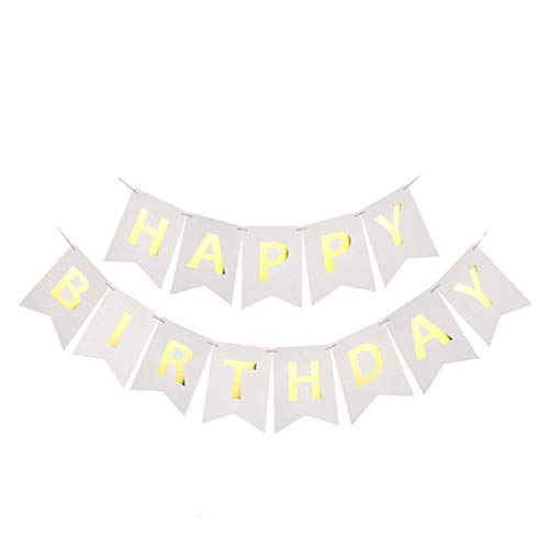 ZAK168 Bannière d'anniversaire - Décoration de fond en papier - Lettres suspendues - Guirlande d'anniversaire pour garçons et filles - Blanc