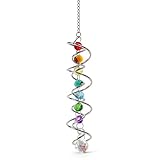 Sikweny 46 cm Kristall Sonnenfänger Windspiel, Spiralschwanz Suncatcher mit Sieben Chakra Perlen Bunt Sonnenfänger Fenster Sun Catcher Zum Aufhängen Geeignet Fensterdeko für Drinnen Draußen
