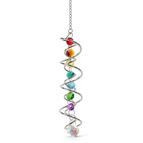 Sikweny Attrape Soleil en Cristal, Suncatcher avec Queue en Spirale et Sept Perles Chakra, Suspendable Carillon à Vent Coloré Sun Catcher pour Décoration de...