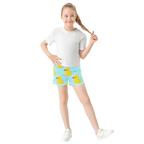 Girls Cute Yellow Ducks Print Shorts Light Blue for Kids Lounge Pajama Activewear Comfy Summer Clothes, X-Small2