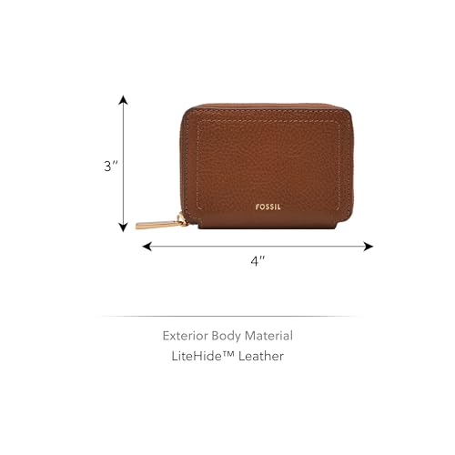 Image of Fossil Women's Logan RFID-Blocking Leather Zip Around Card Case Wallet with Keychain