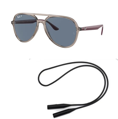 Ray-Ban RB4376 Sunglasses Bundle: RB 4376 65722V Transparent Grey Dark Blue Pol and Universal Anti-slip Silicone Leash2