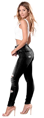 Image of Women's High Waisted Ripped Jeans for Women Butt Lift Distressed Stretch Juniors Skinny Jeans, Black J, 18