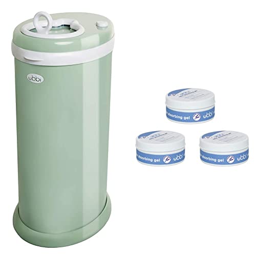 UBBI Diaper Pail - Sage (10033) + Ubbi Lavender Scented Odor Absorbing Gel Value Pack