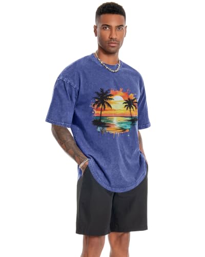 Image of Oversized Tshirts for Men Short Sleeve Vintage Washed Basic Loose Tees