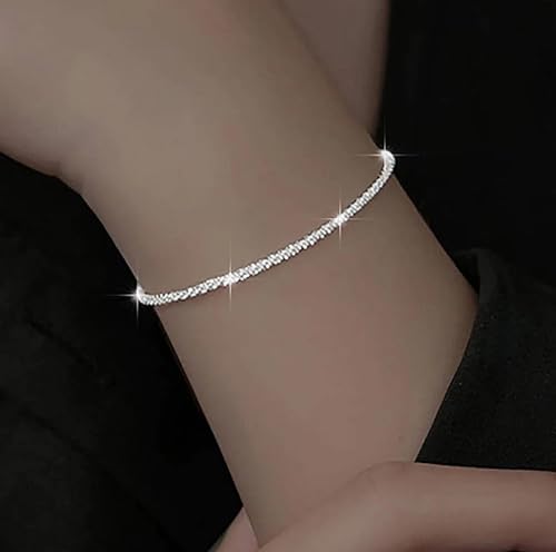 Qlkilyr Silver Link Bracelet For Women, 14K White Gold Plated Hypoallergenic Lightweight Cute Sparkle Chain Bracelet thumb #1