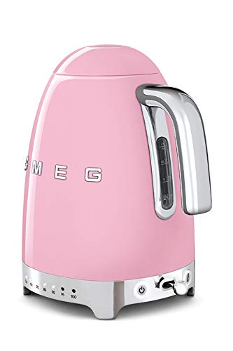 Smeg, Bouilloire à Température Variable KLF04PKEU 1,7 L, Plusieurs Température, Filtre Anticalcaire Lavable, Arrêt Automatique de Sécurité, Indicateur de Niveau d'Eau, Range Câble, 2400W, Rose