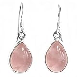Pendientes cuarzo rosa, plata maciza 925 - Tamaño de piedra...