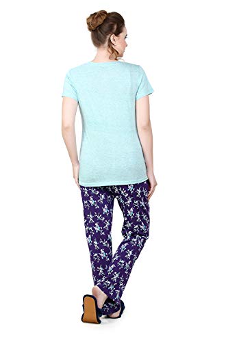 Image of Evolove Women's Cotton Round Neck Short SleevesNight Suit Set /Top Pyjama Set Super Soft Comfortable (Nightsuit-Round-HS-4)