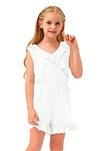 Besserbay Big Girls Summer Casual Romper Ruffled Trim White Jumpsuit 13-14 Years #TOP2