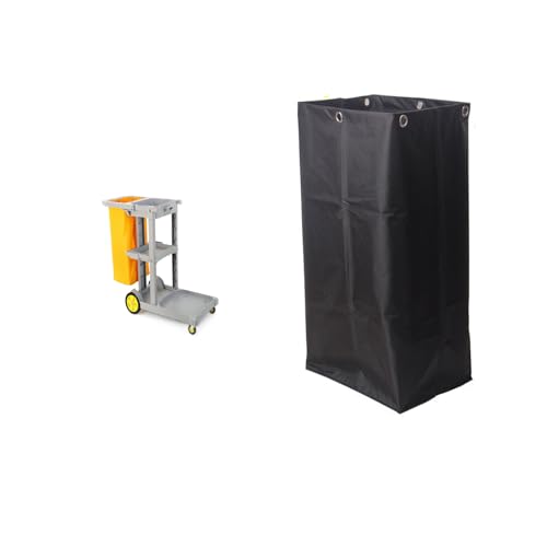 Image of Replacement Janitorial Cart Bag-16 x 11 x 27inches, High Capacity Waterproof Thickened Housekeeping Commercial Janitorial Cleaning Cart Bag with 6 Brass Grommets - 23Gallon (Black)