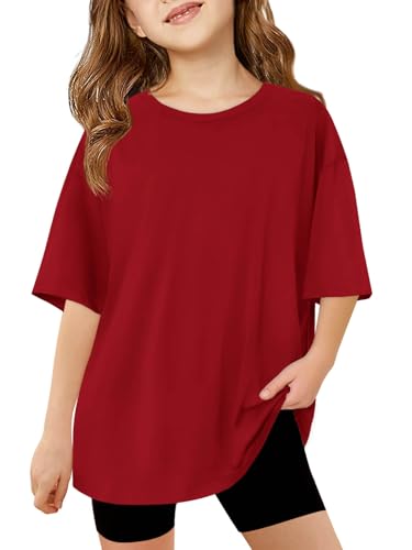 Image of Haloumoning Girls Short Sleeve T-Shirts | Kids, Summer,Girls shirts,Oversized t shirts,Girls T-Shirts,Oversized Tops, Casual Crewneck, Basic Tees 5-14Y
