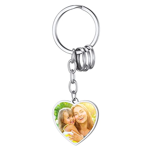 FindChic Customized Keychains with Picture Stainless Steel Keyring Both Sides Full Color Photos Personalized Heart Shaped Key Chains for Women Men Wallet Accessories
