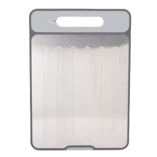Mumusuki Planche à Découper Double Face en Aluminium pour Décongélation de la Viande, Aiguiseur de Couteaux intégré, Râpe à Ail pour la Maison, la Cuisine et le Camping, 340 X 240 X 10 Mm (Gris