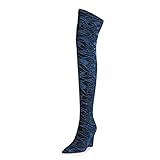 ★ Método de cierre: SLEVE Botas Mosqueteras Mujer, Botas De Tacón Alto Hasta El Muslo Botas De Elasticidad Con Cuñas De Moda Adecuadas Para Disfraces, Fiestas, Bares, 10 Cm,Azul,34EU