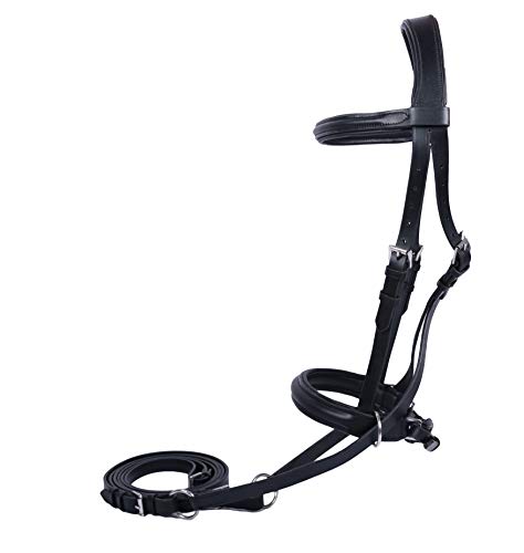 Bridon croisé cuir anglais marron clair ajustement poney pour le saut d'obstacles