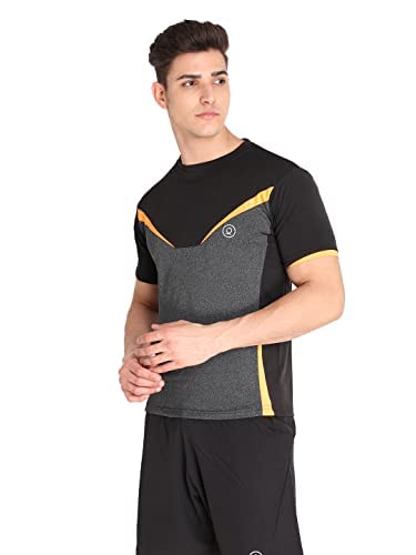 Image of CHKOKKO Men Round Neck Gym T-Shirt Black Orange Anthraa XXL