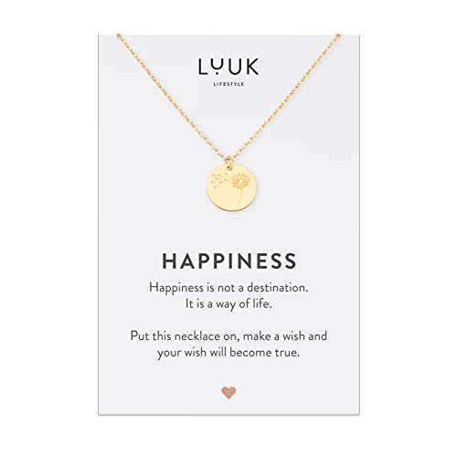 LUUK LIFESTYLE Stainless steel necklace with pendant and HAPPINESS card, 20” adjustable length, lucky charm, friendship chain, Valentine's Day gift, birthday, women's jewelry, silver, gold, rosegold