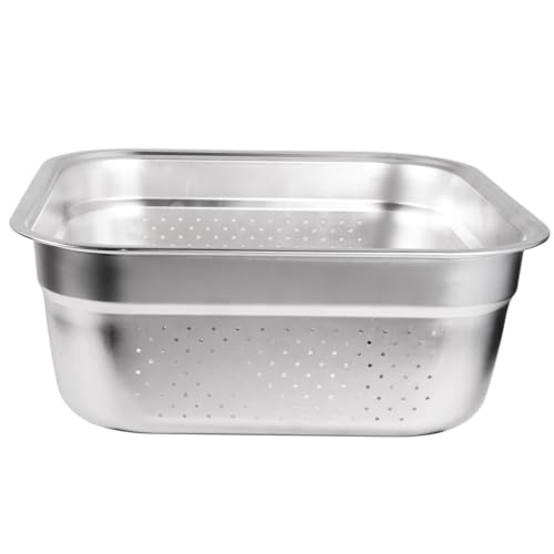 BOSREROY Scolapasta quadrato in acciaio inox da 39 cm, cestino da cucina con fori di drenaggio uniformi per un risciacquo efficiente, grande contenitore quadrato per cucina, lavabo per lavaggio