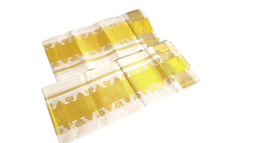 Image of Womens Kuthampully Set Mundu With Golden & Stripes Kara