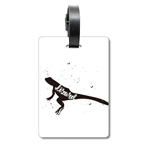 Étiquette de valise motif lézard noir et blanc en similicuir chic