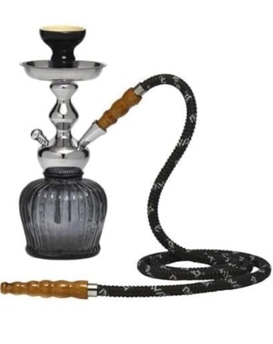 Image of FAB HOME DECOR QT Econo Dual Hose Hookah | Designer Double Pipe Aluminium Stem 12 Inch Glass, Steel Hookah Set For Heavy Smoke | Perfect for Party Lovers (Black Single hose)