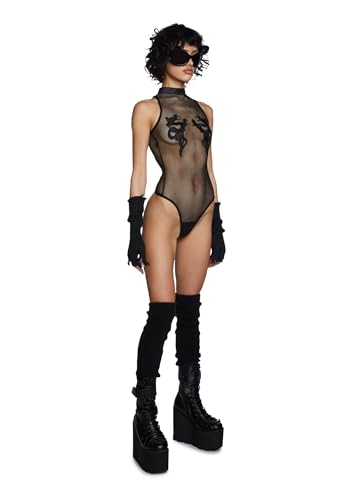 Dolls Kill Bad Luck Dragon Fishnet Bodysuit by Club Exx – High Neck Bodysuit with Embroidered Dragon Accents2