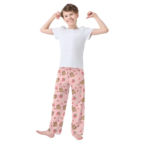 Capybara with Oranges Cute Pajama Pants, Soft Sleepwear Lounge Pants Pajama Pj Bottoms for 6-14 Years3