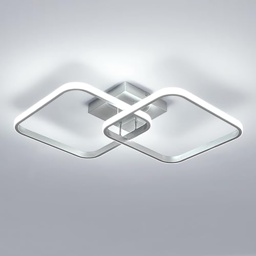 Goeco Lampada da Soffitto LED Moderna, 42W 4700LM Plafoniera LED Soffitto 6500K Luce Bianca, Lampadario Quadrato Argento per Camera da Letto Soggiorno Cucina Corridoio