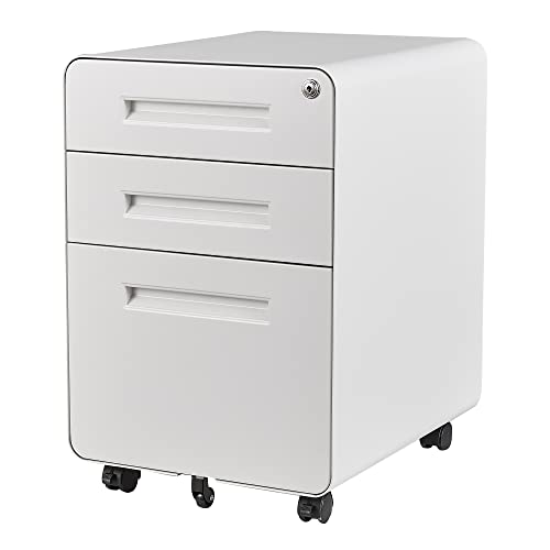Afaif 3 Drawer File Cabinet With Lock, Metal Filing Cabinets For Home Office, Small Rolling File Cabinet Under Desk Office Drawer Mobile Storage Cabinet Fits Letter/Legal/A4 Size, White #TOP7