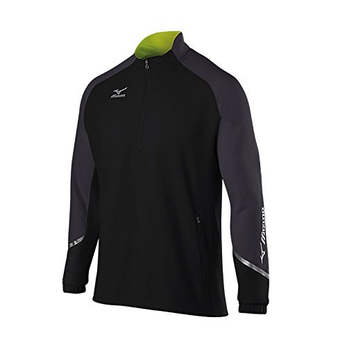 Mizuno Elite 1/2 Zip Pullover, Black-Charcoal, Large