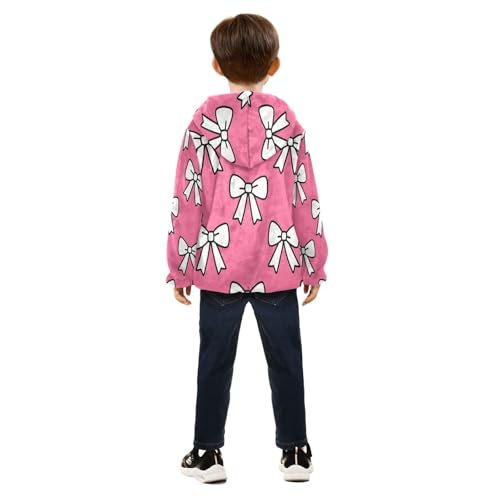 White Bows on Pink Background Toddler Fleece Jacket Girl Boys Hooded Fleece Jacket Coat Warm Outwear Zip-up 3-10T4