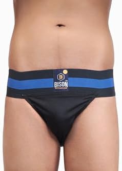 Bison Gym Supporter for Men Sports Underwear for Men Frenchie Gym Supporter Underwear Support Cricket L- Guard Support Cotton Black for Men Jock Strap Athletic Sports Supporter for Athletes Blue