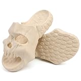 Skull Slides Sandals for Men Women,Non Slip Sport Sandals Cloud Cloudies Slides Slippers,Open Toe Slip on Comfy Beach Halloween Slides Shower House Home Indoor Outdoor Thick Soft Shoes Beige Size