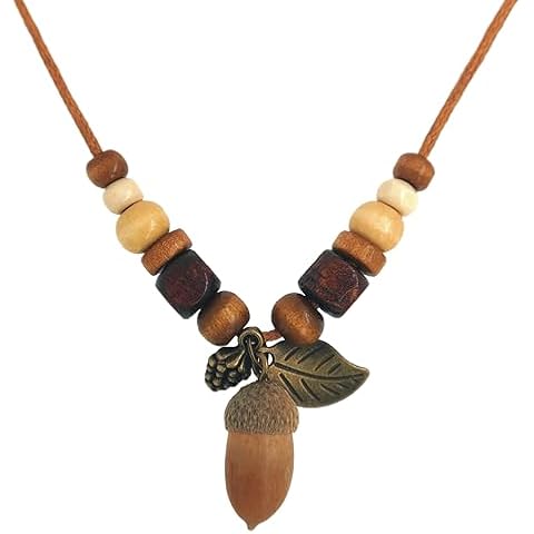Perekond Handmade Wooden Beaded Necklace with Acorns Cover