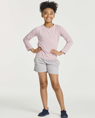 Image of Real Essentials 4 Pack: Girls' Rash Guard Swim Shirts - Long Sleeve UPF Sun Protection Tops (Ages 4-16)