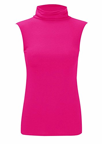 Islander Fashions Womens Plain �rmelloses Polo-Neck Top Damen Abendkleid Party Rollkragen Top Fuchsia 2X Large Cover