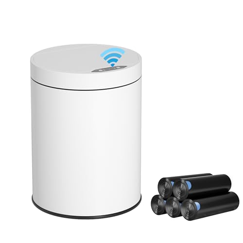 Image of Bathroom Trash Can with Lid 2.6 Gallon Stainless Steel TrashCans Automatic Bathroom Garbage Can for Bedroom, Kitchen, Office