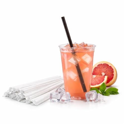 ECOZ Biodegradable Compostable Drinking Straws (12mm, 100 Count) Individually Wrapped Hygienic Cold Drink & Juice Straws, Food Grade Straight Eco-Friendly Straws for Home, Cafes & Restaurants (Black)