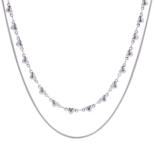 Collier double cœur acier inoxydable bijou simple pour le quotidien