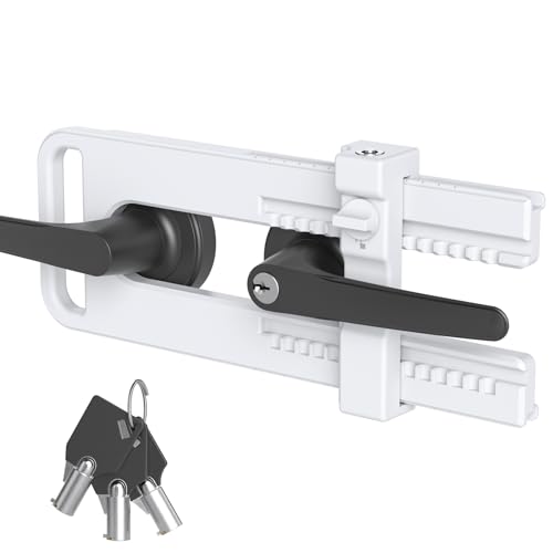 AST Double Door Security Lock Keyed French Door Lockout Device Reinforcement Lock for Knobset and Handleset Prevent Kick Ins Childproof Kids Proof Barricade Matte White with Bigger Adjustment