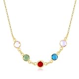 Personlise Create Your Own Family Birthstone Necklace in Silver, Rose gold and Gold Colour Gift for Mother, Girl Friend, Wife with Gift Box (Gold)