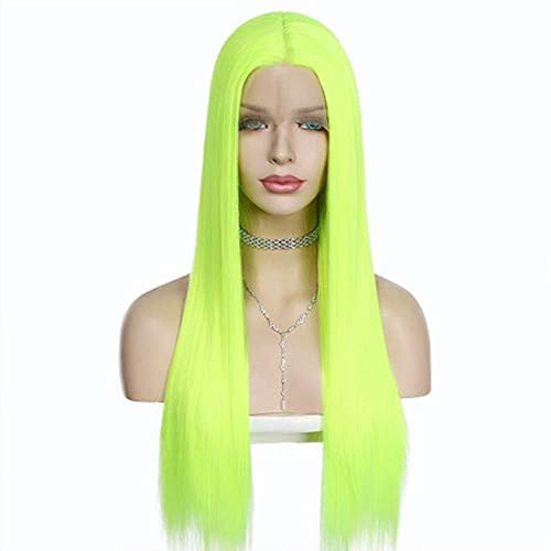 QD-Udreamy Neon Green Silky Straight Lace Front Wigs Natural Looking Wig Replacement Wig Heat Resistant Synthetic Hair Wigs for Women 24''