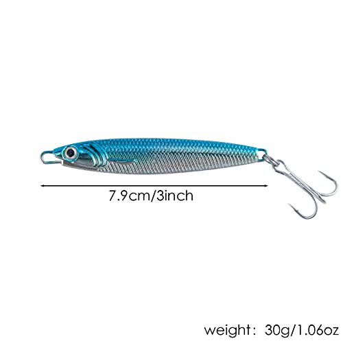 Dr.Fish Metal Sea Fishing Lures Sliver Blue Minnow Spoon Lures Set of 3 Sea Fishing Tackle Mackerel Cod Sea Bass Pike Stinger Spinner Lures Metal Jigs 30g - Image 2