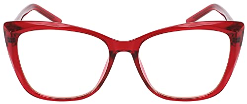 Edge I-Wear Computer Blue Light Blocking Cat Eye Glasses Anti Glare Amber Tint Lens TR90 Frame for Digital Eye Strain Fatigue Relief and Better Sleep Women (Red)